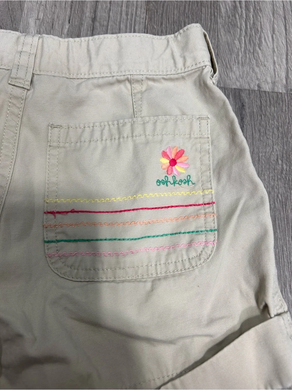 Oshkosh B'gosh Girls Khaki Embroidered Floral Back Pocket Shorts 7
